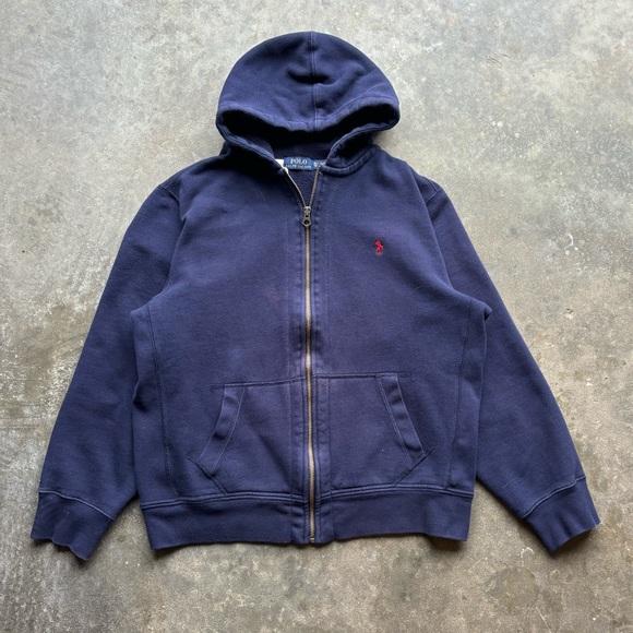 Vintage Polo Ralph Lauren Navy Blue Zip Up Hoodie - Picture 1 of 5